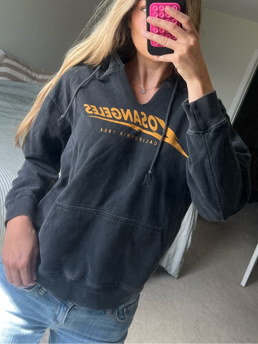 Brandy Melville Black Hoodie with Gold Los Angeles Graphic